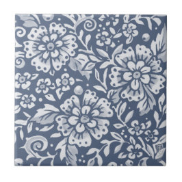 Padrão De Folha Floral De Flor Azul Médio Denim
