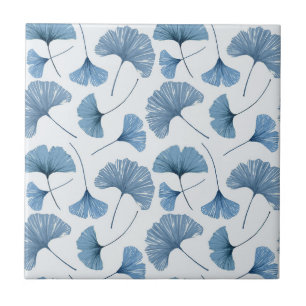 Padrão de folha Gingko azul e branco