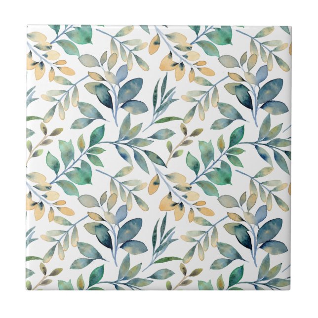 Padrão de Folha Verde e Amarelo de Aquarela Fresca (Frente)