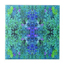 Padrão de Folhagem Abstrata em Chartreuse e Azul
