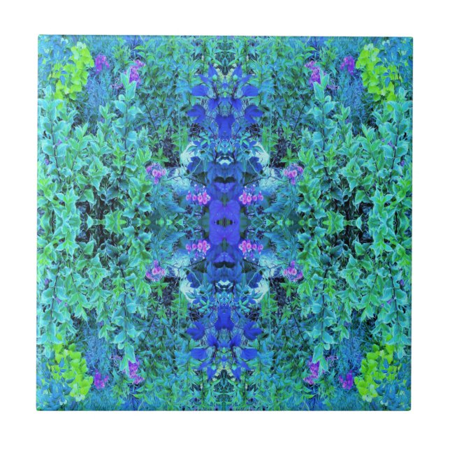 Padrão de Folhagem Abstrata em Chartreuse e Azul (Frente)