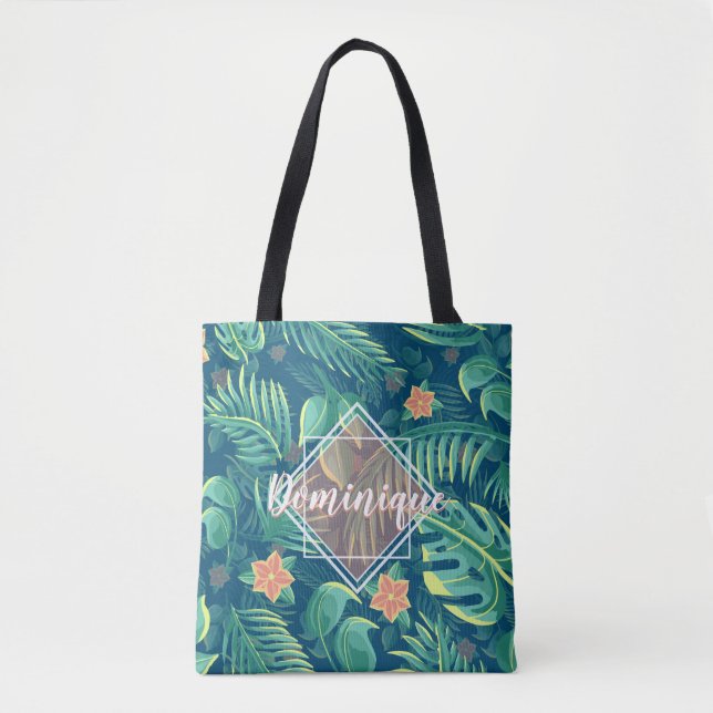 Padrão de Folhagem Tropical Tote Bag Personalizada (Frente)