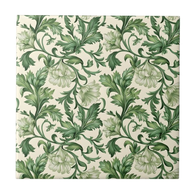 Padrão de folhas de acanto verde escuro ornamentad (Frente)