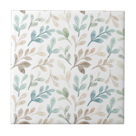 Padrão de Folhas de Aquarela em Sage Suave e Ocre