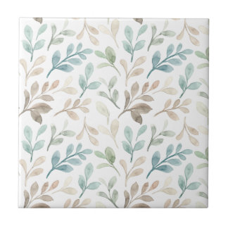 Padrão de Folhas de Aquarela em Sage Suave e Ocre