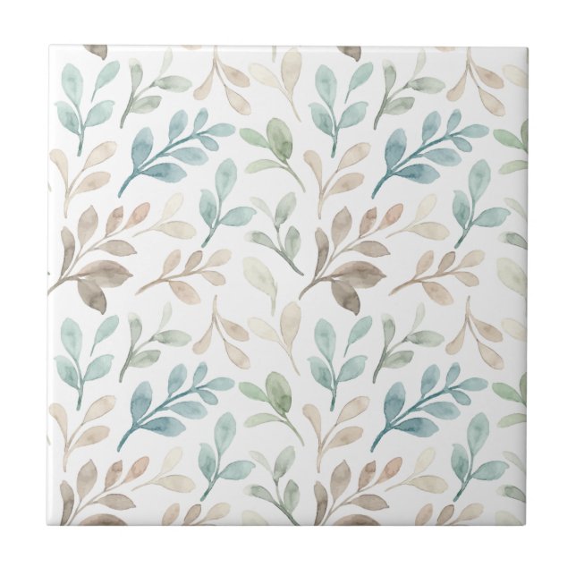 Padrão de Folhas de Aquarela em Sage Suave e Ocre (Frente)