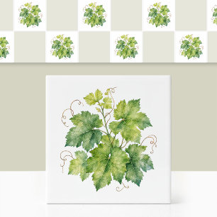 Padrão de Folhas de Uva Verde em Aquarela