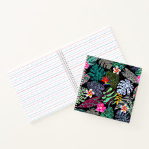 Padrão de Folhas e Flores Tropicais Vibrantes