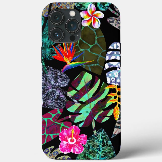 Padrão de Folhas e Flores Tropicais Vibrantes (Verso)