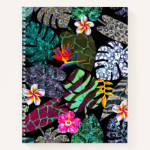 Padrão de Folhas e Flores Tropicais Vibrantes