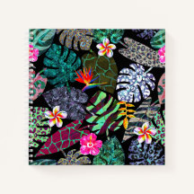 Padrão de Folhas e Flores Tropicais Vibrantes