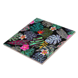 Padrão de Folhas e Flores Tropicais Vibrantes