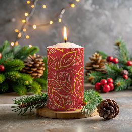 Padrão de Folhas Ilustradas e Vermelhas do Natal e