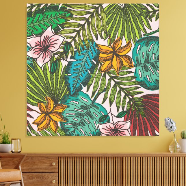 Padrão de Folhas Tropicais - Decoração Floral Boho (Insitu(Sala de estar))