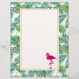 Padrão de Folhas Tropicais e Flamingo Rosa