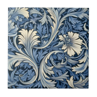 Padrão de Foliato Azul e Branco