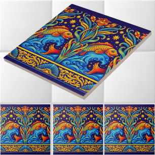 Padrão de friso de peixes e flores Art Nouveau Koi