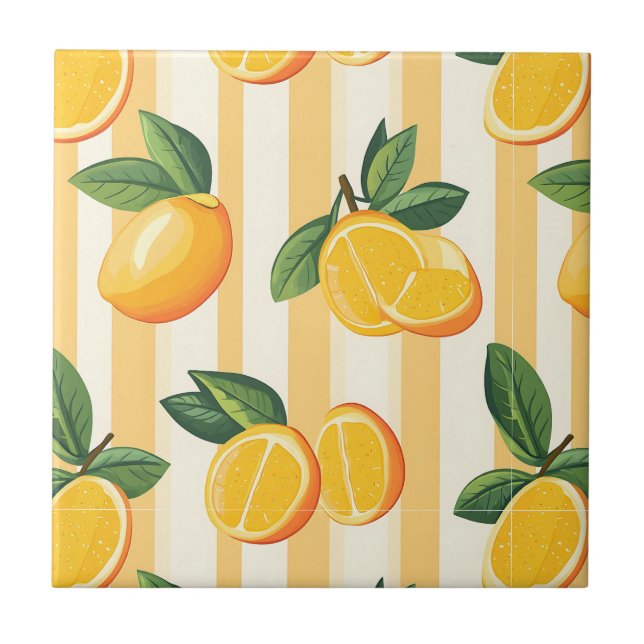 Padrão de Fruta de Citros Vibrante com Folhas Verd (Frente)