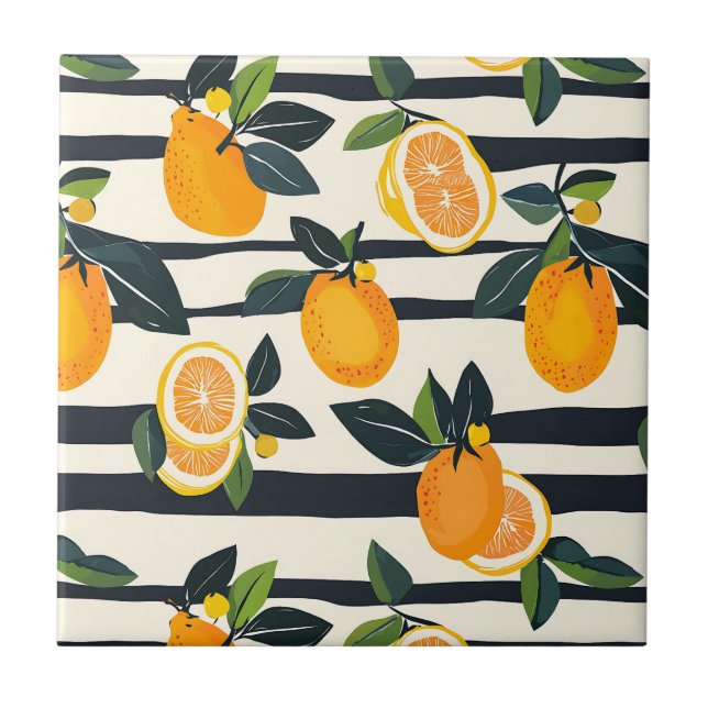 Padrão de Fruta de Citros Vibrante com Folhas Verd (Frente)