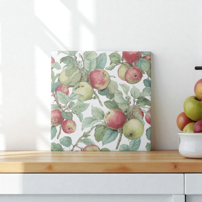 Padrão de Fruta de Maçã Verde Vermelha Russo de Aq (Red Green Apple Fruit Pattern Watercolor Rustic Ceramic Tile)