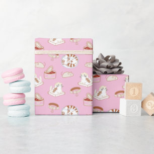 Padrão de Gatinho Fofo em Papel de Presente Rosa