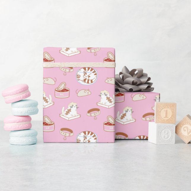 Padrão de Gatinho Fofo em Papel de Presente Rosa (Chá de bebê)