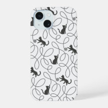 Padrão de Gato Preto Divertido e Bola de Linha