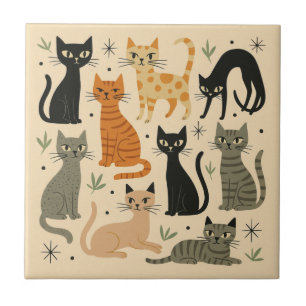Padrão de Gato Retro Vintage dos Anos 1950