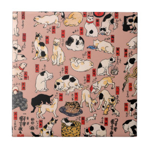 Padrão de Gato Ukiyo-e Japonês Vintage: Kuniyoshi