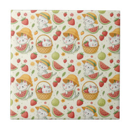 Padrão de Gatos com Frutas de Verão - Design de Pi