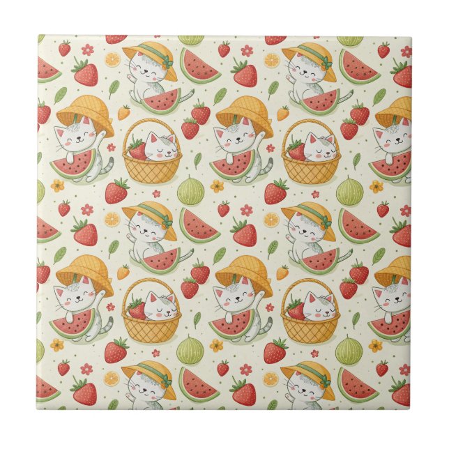 Padrão de Gatos com Frutas de Verão - Design de Pi (Frente)