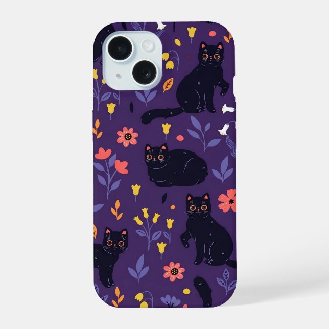 padrão de Gatos Pretos e Flores Silvestres (Verso)