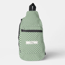 Padrão de Gingham Diagonal em Verde com Nome