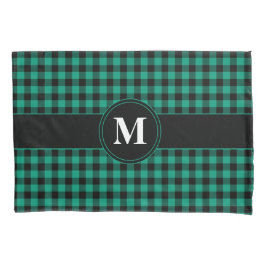 Padrão De Gingham Preto E Verde Monograma