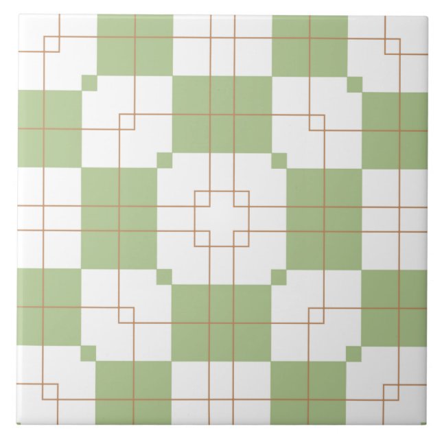 Padrão de Grade de Checkerboard Verde Sage (Frente)