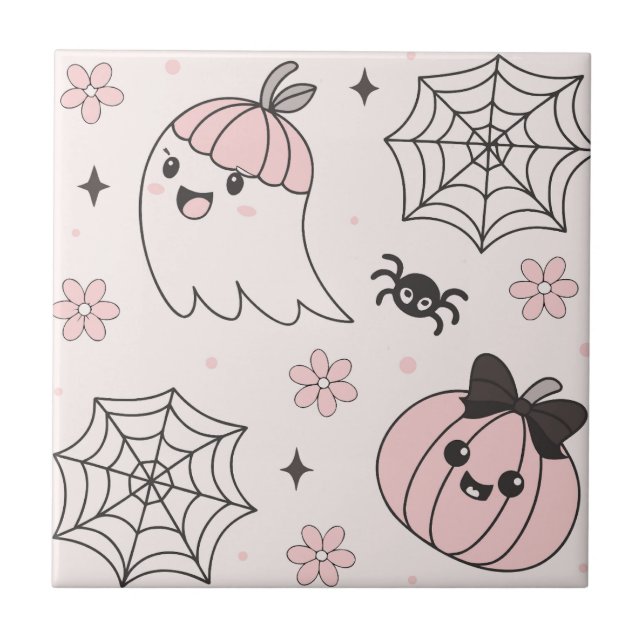 Padrão de Halloween Rosa de Kawaii com Fantasma, A (Frente)