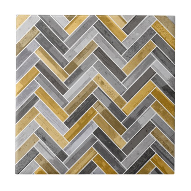Padrão de Herringbone em Cinzas e Amarelo (Frente)