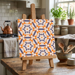 Padrão de Hexágonos Geométricos de Creme Azul Lara