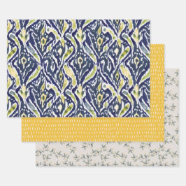 Padrão de Ikat Clássico Abstrato Amarelo Azul Negr
