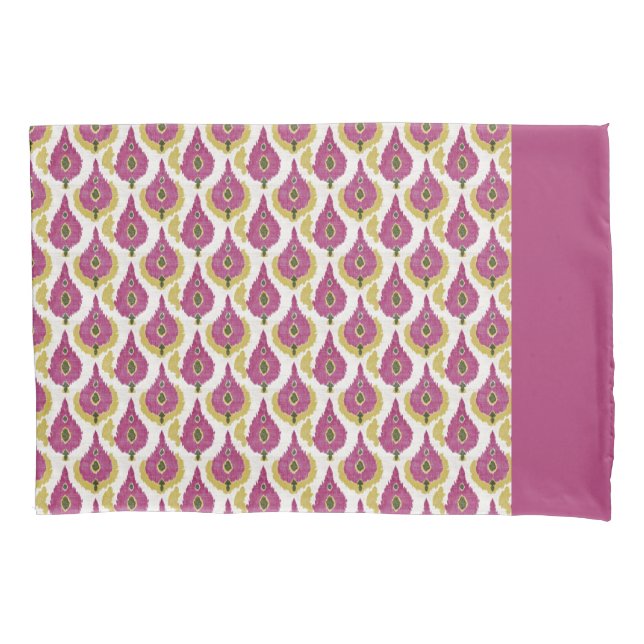 Padrão de Ikat Rosa Escuro e Mostarda (Frente)