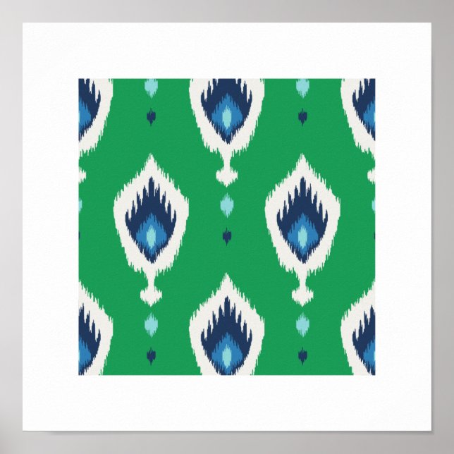 padrão de ikat verde-azul-chic, tribal impressão (Frente)