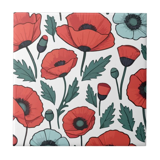 Padrão de Ilustração das Flores de Papoila Vibrant (Frente)