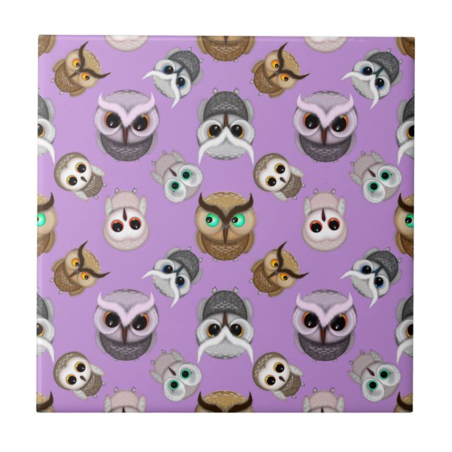 Padrão de Ilustração de Coruja Fofa em Fundo Roxo (Frente)