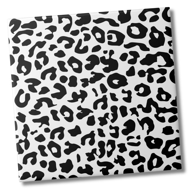 Padrão de Impressão de animais bonitos Leopardo br (Cute Animal Print Pattern Black White Leopard Ceramic Tile)