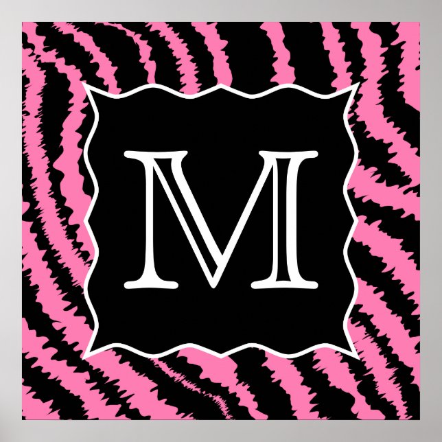 Padrão de impressão de monograma rosa e zebra negr (Frente)