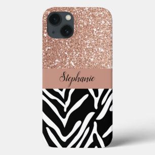 Padrão de impressão zebra e brilho Rosa Dourado de