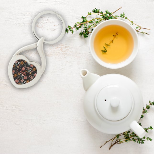 Padrão de jardim de aquarelas preto Chaveiro de me (Criador carregado)