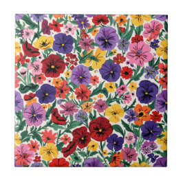 Padrão de Jardim Floral de Pensamentos Vibrantes d