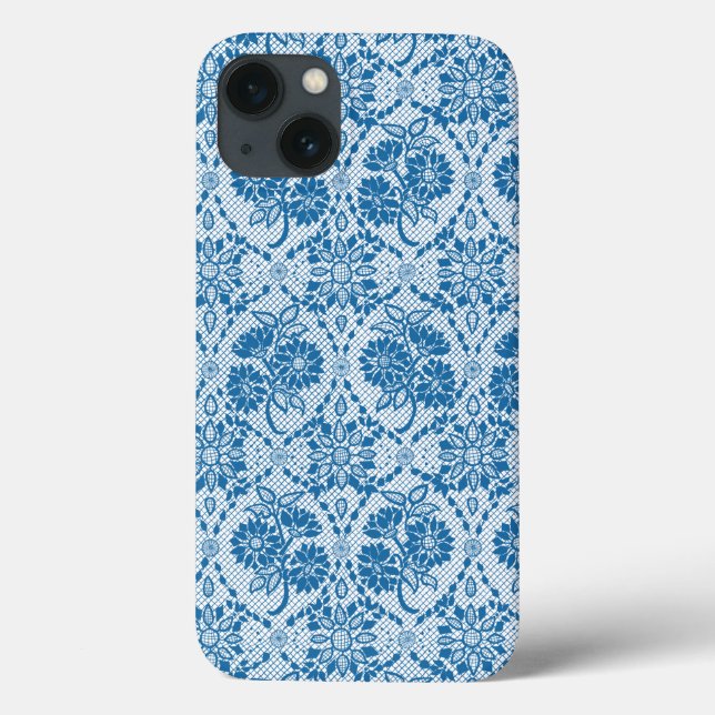 Padrão de Lace Faux Floral Azul do Indigo Personal (Verso)