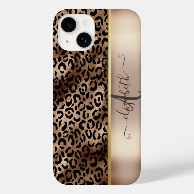 Padrão de Leopardo Preto Bronze Monograma (Verso)